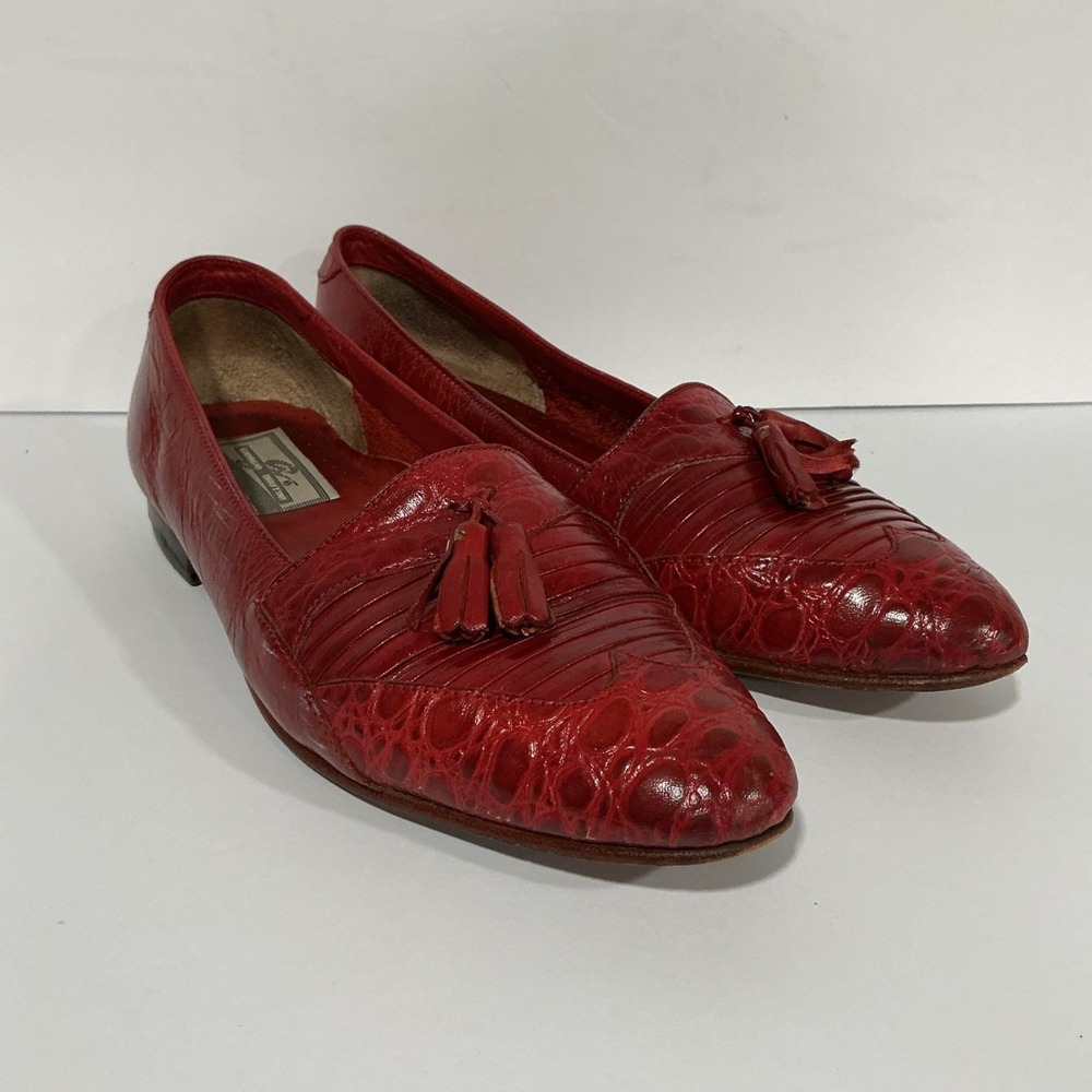 Giorgio Brutini Red Snakeskin Tasseled Loafers Dress Shoes, 10.5D, Brazil, VTG